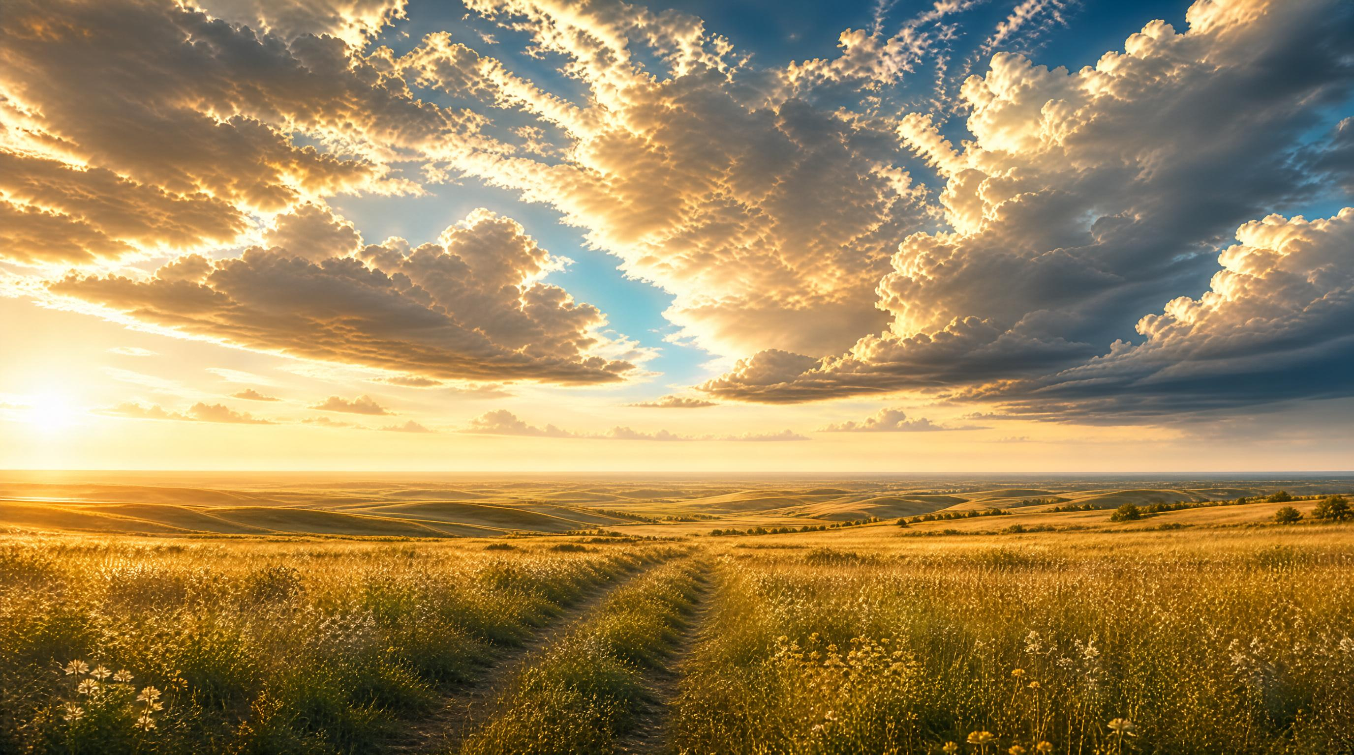 Golden Sunset Over Rolling Fields