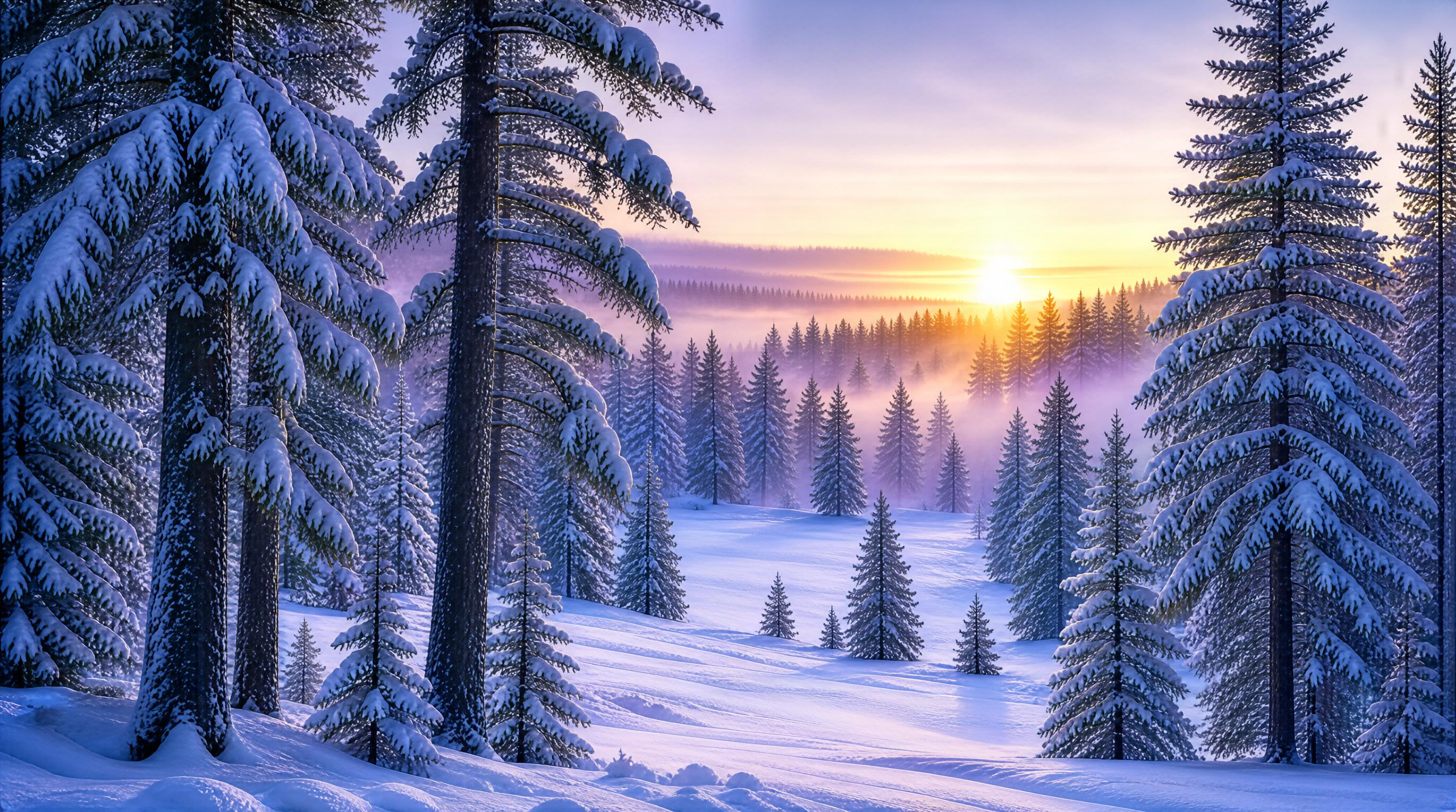 Snowy Forest at Sunrise