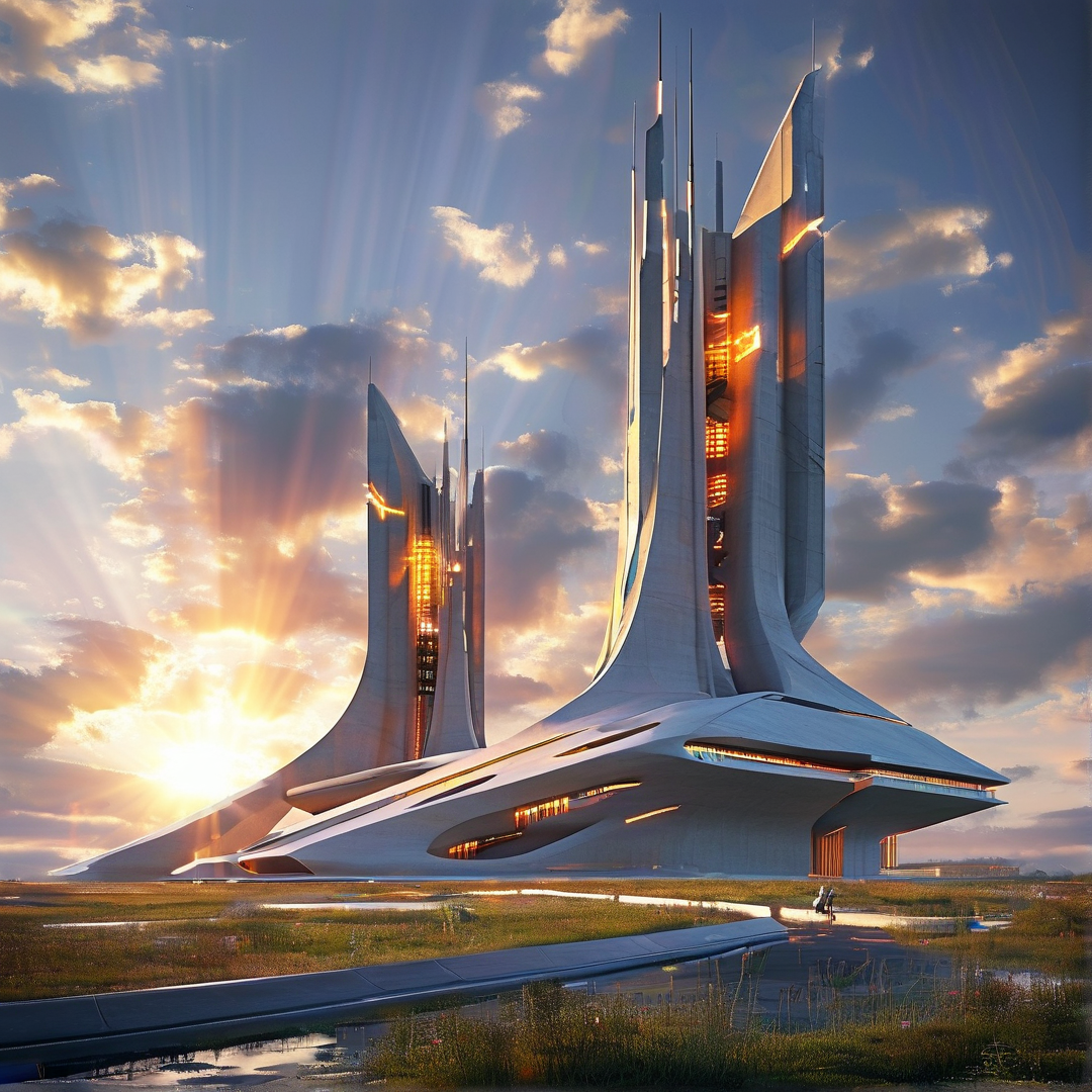 Futuristic Sci-Fi Tower Dusk