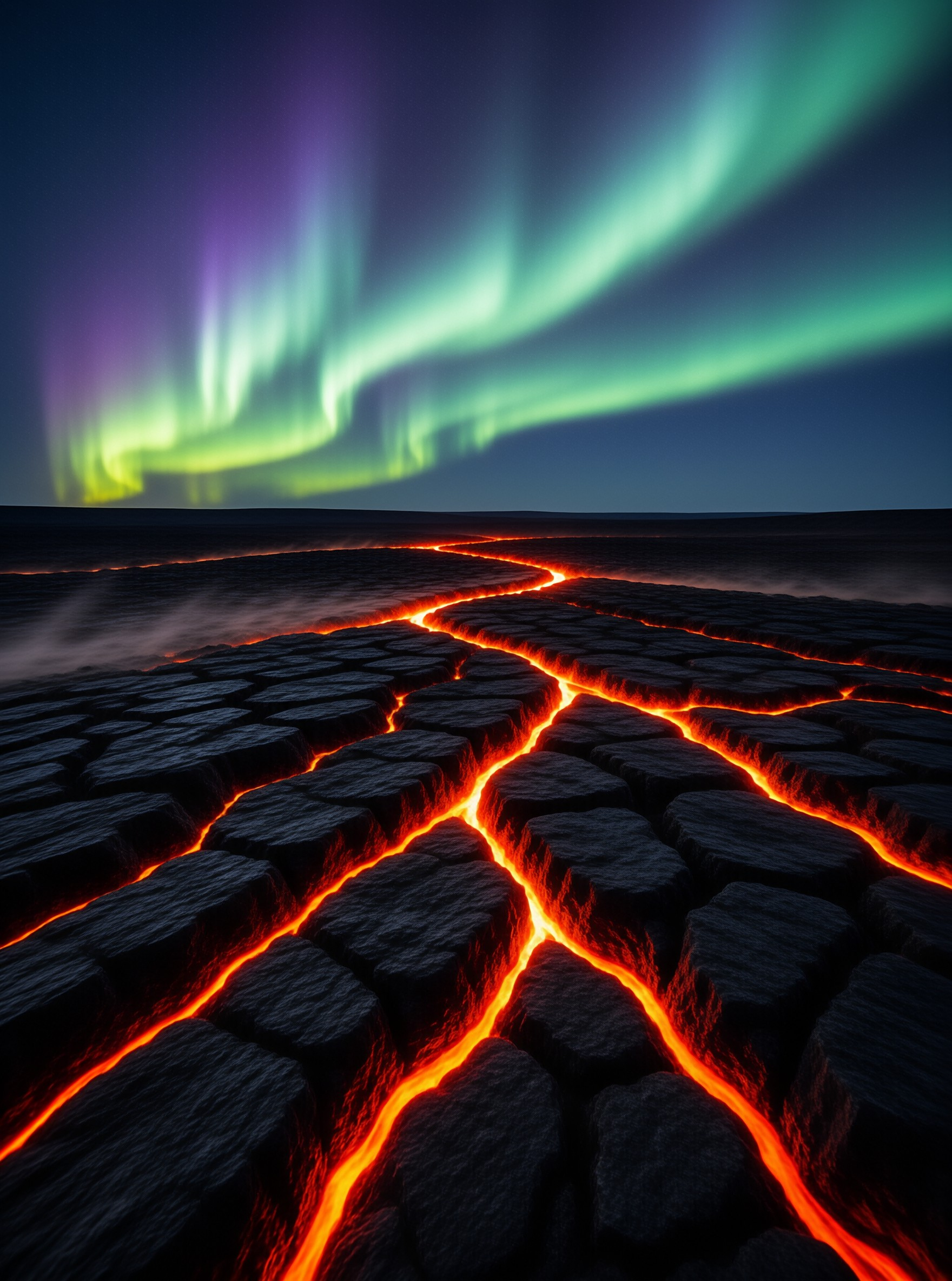 Lava Columns and Aurora Sky