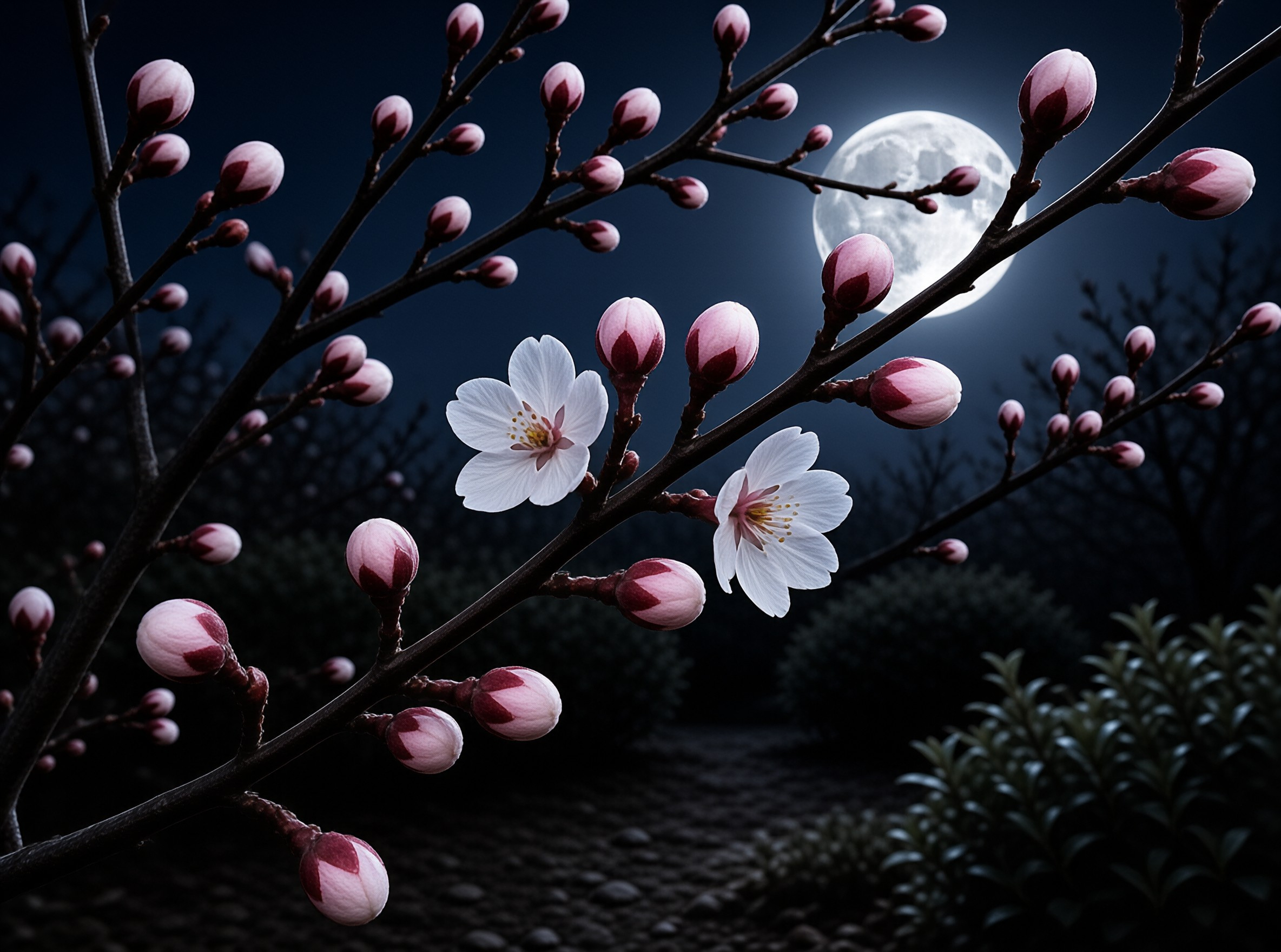Moonlit Cherry Blossom Branch