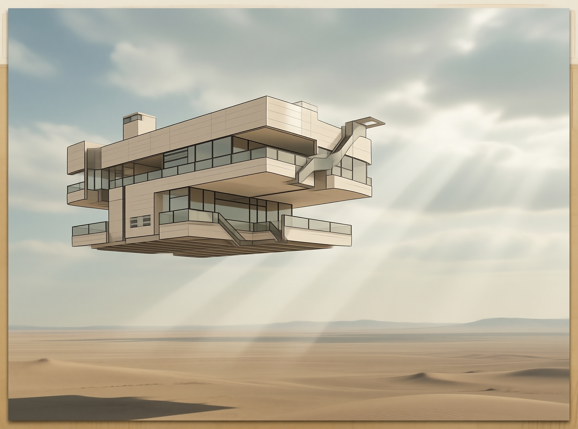 Floating House Over Desert