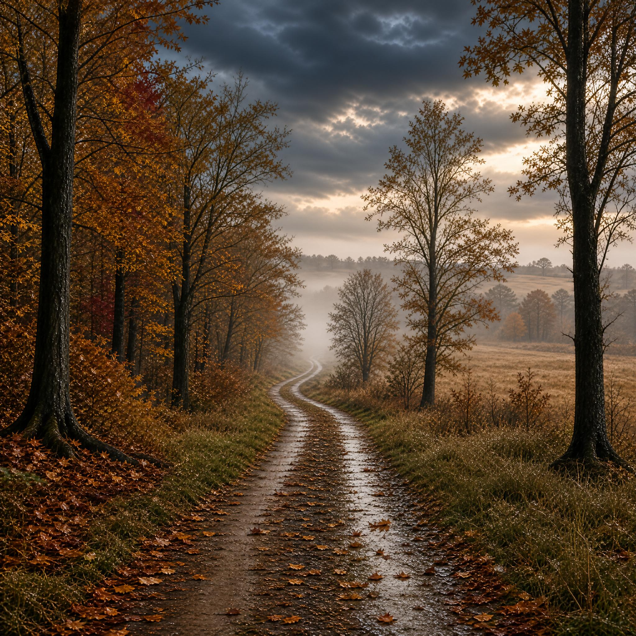 Autumn Misty Forest Path
