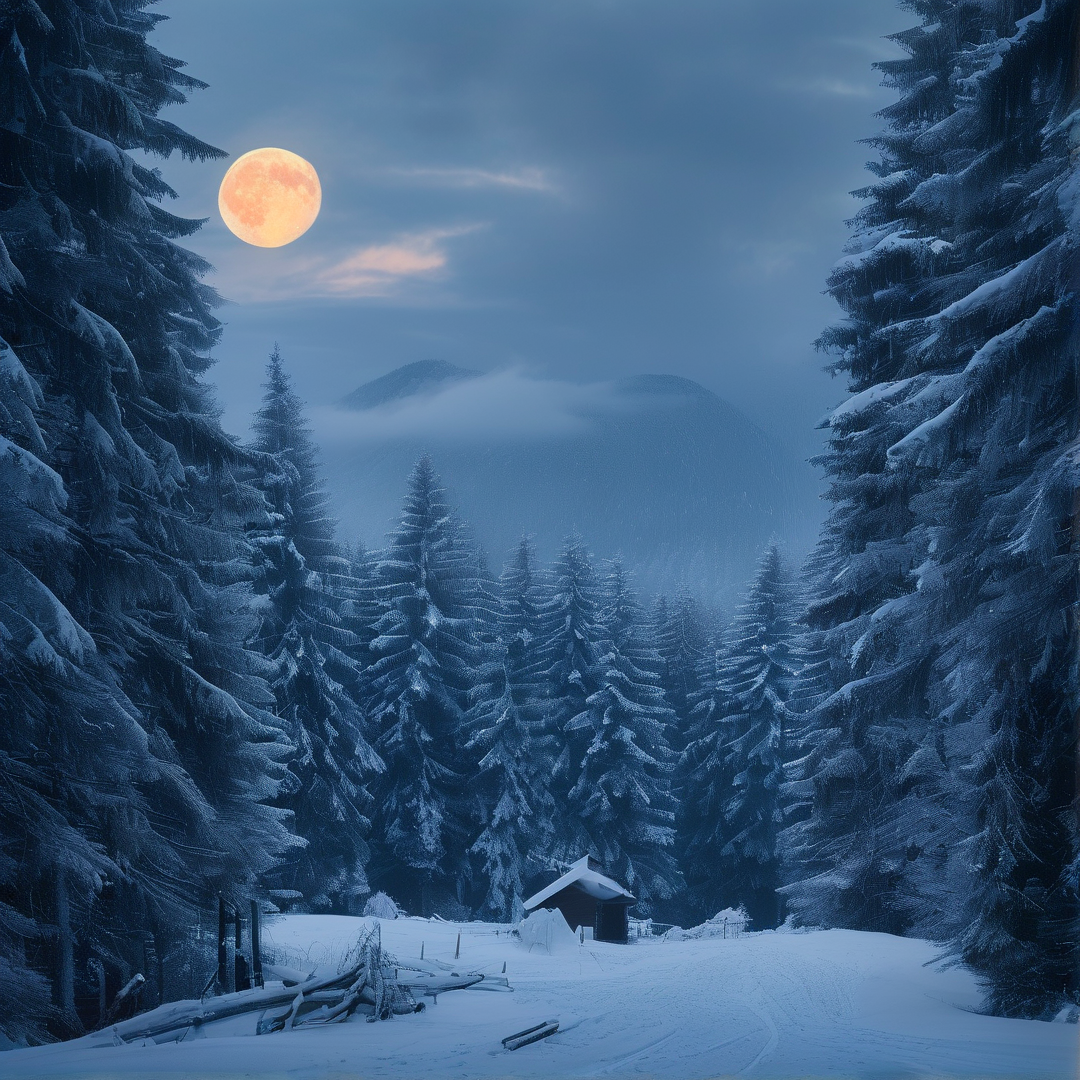 Winter Moonlit Forest Landscape