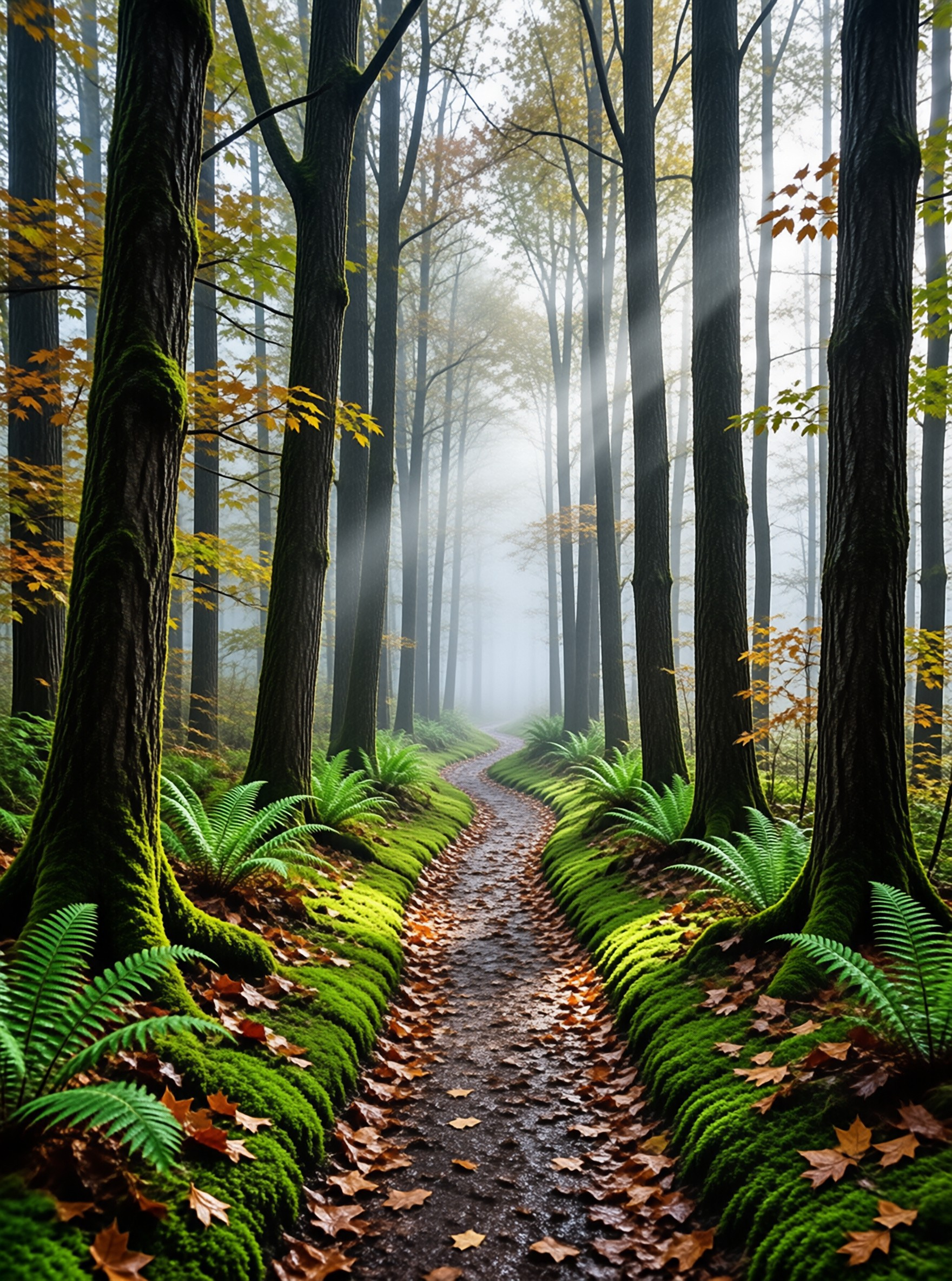 Misty Autumn Forest Path