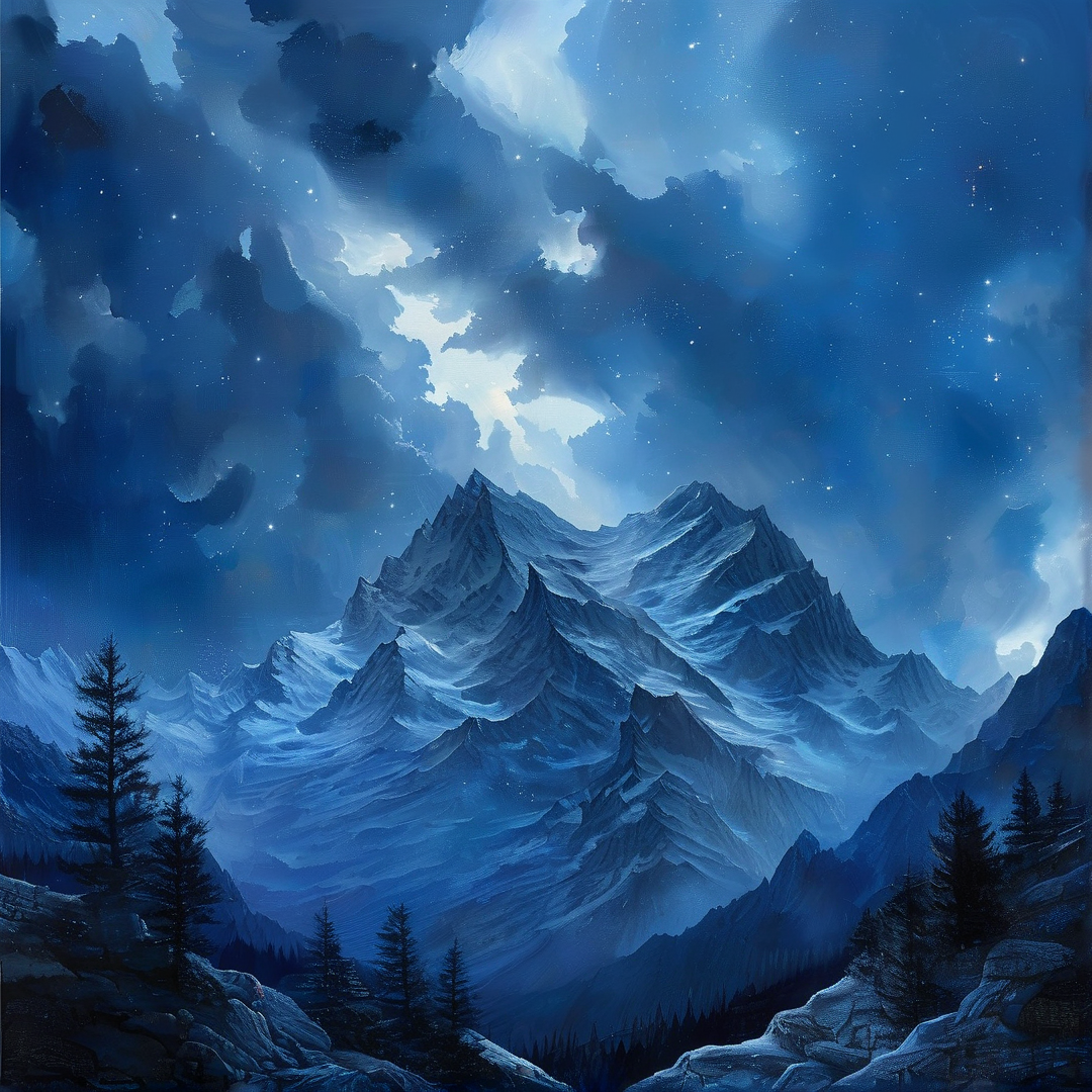 Snowy Mountains at Night