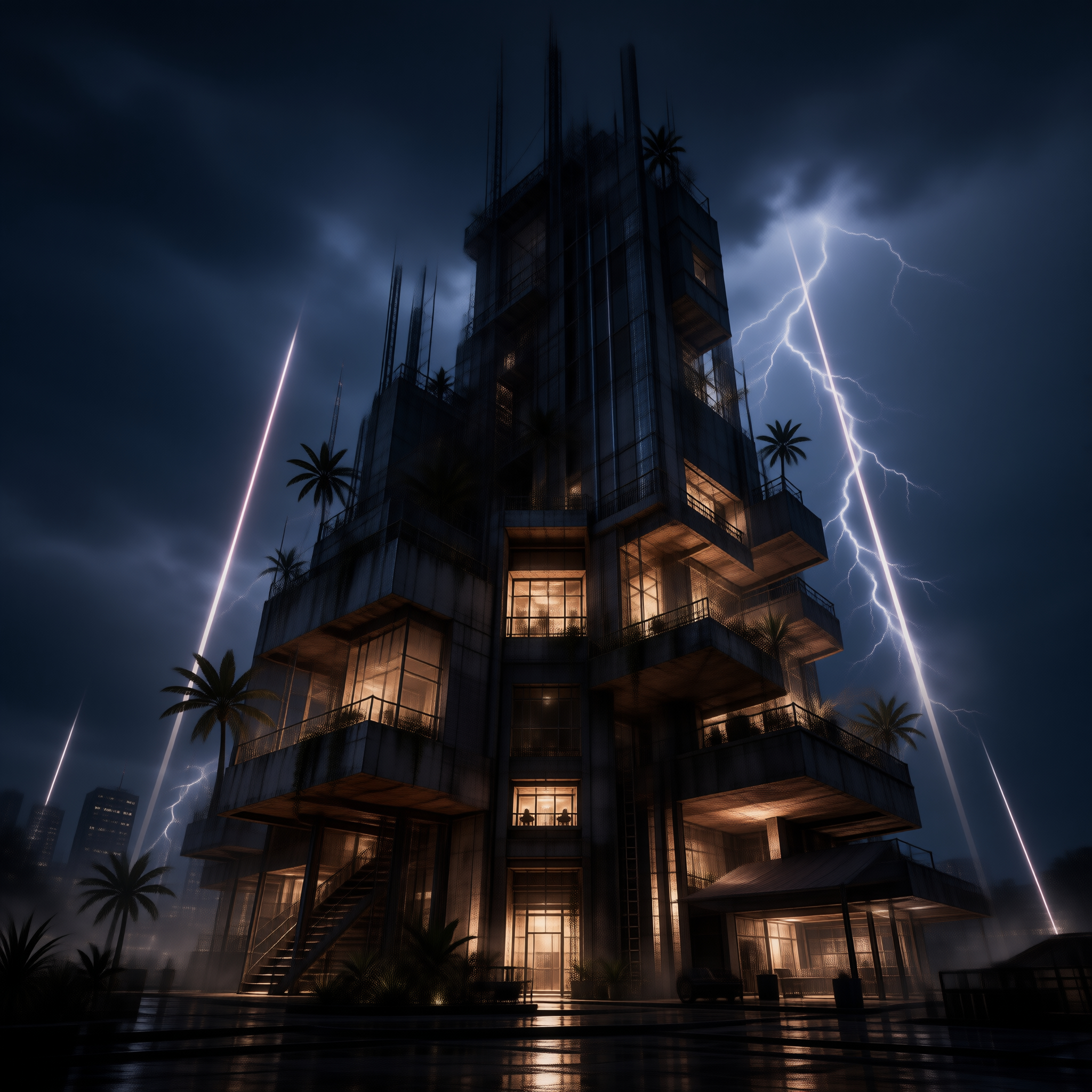 Futuristic Building in Storm