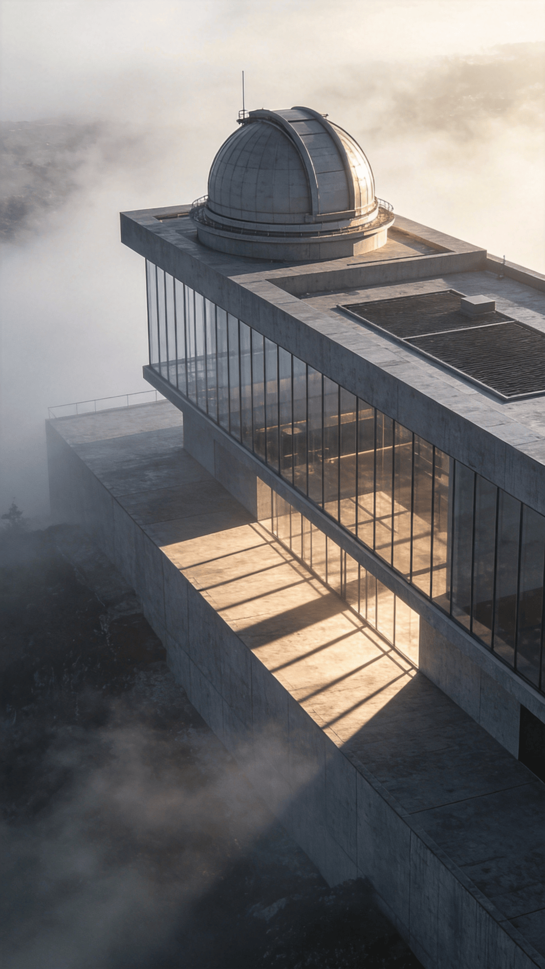 Observatory with Glass Curtain Wall — Foggy Morning