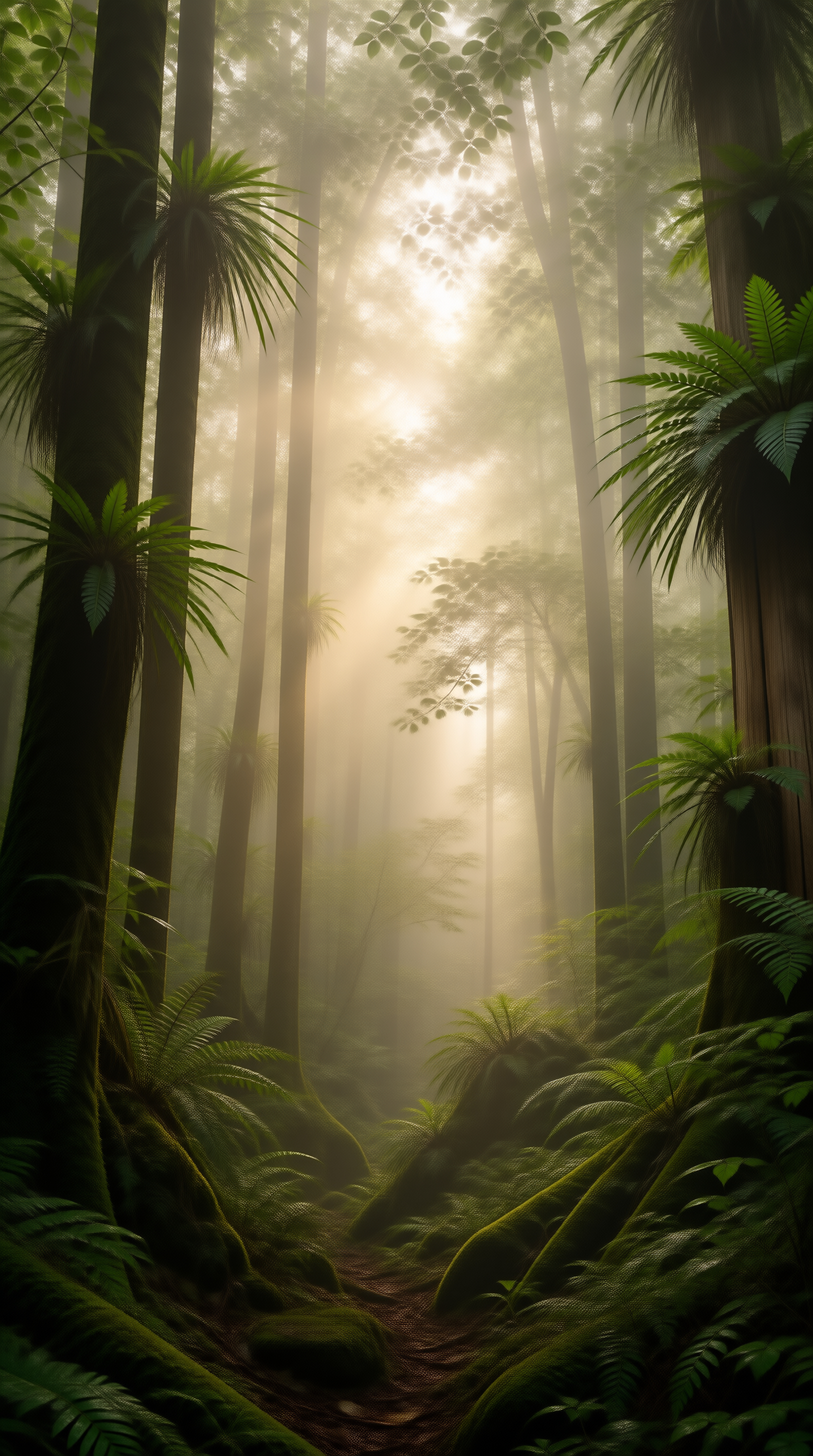 Sunlit Misty Forest Path