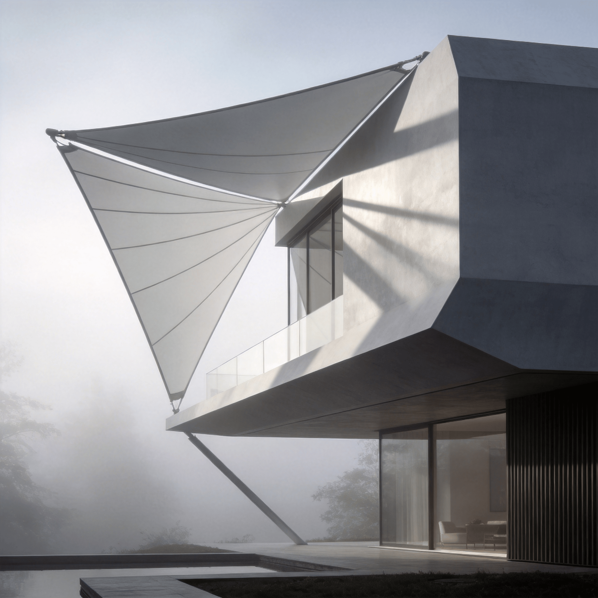 Villa in Foggy Morning