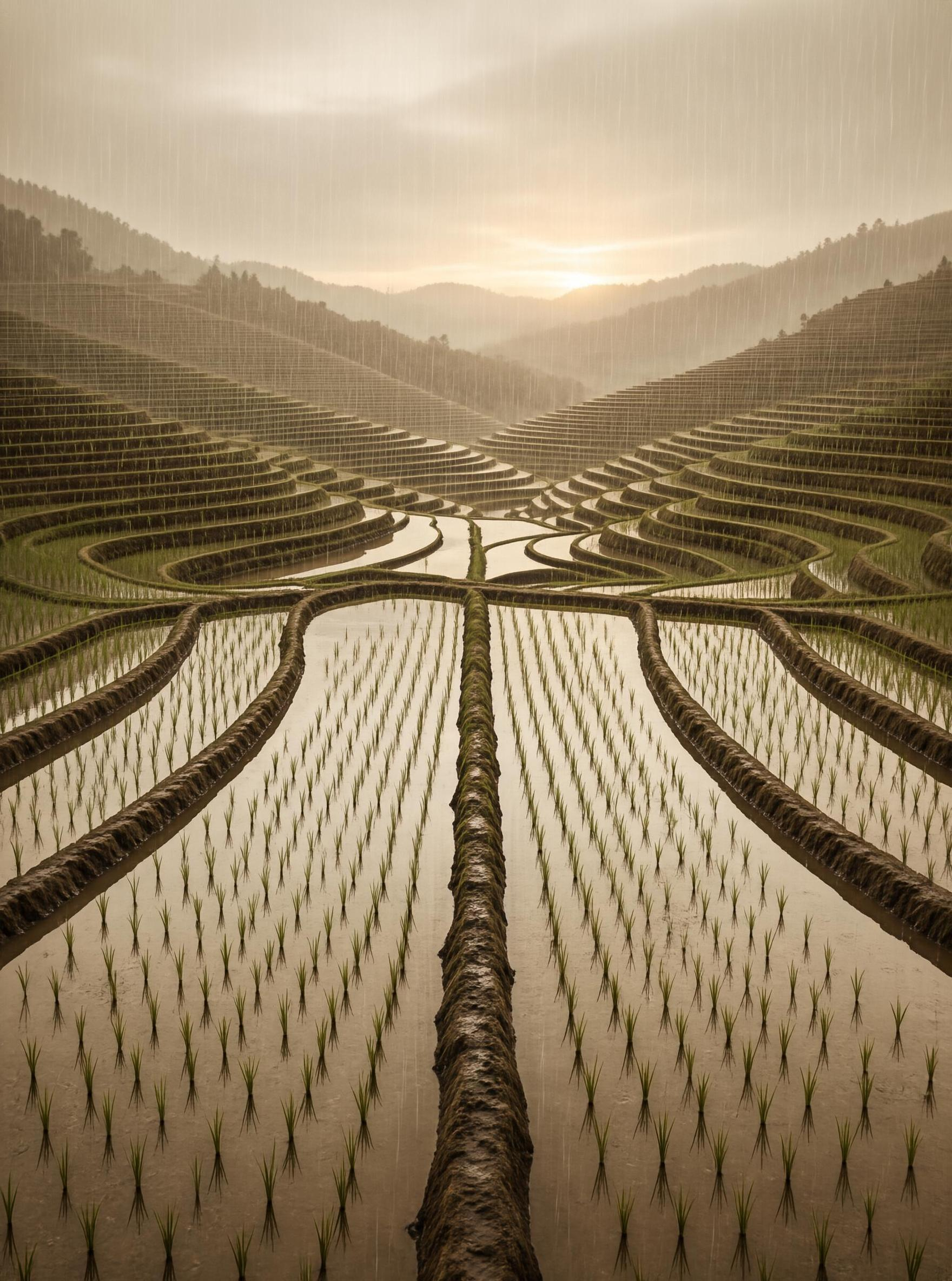 Rice Terraces in Rain