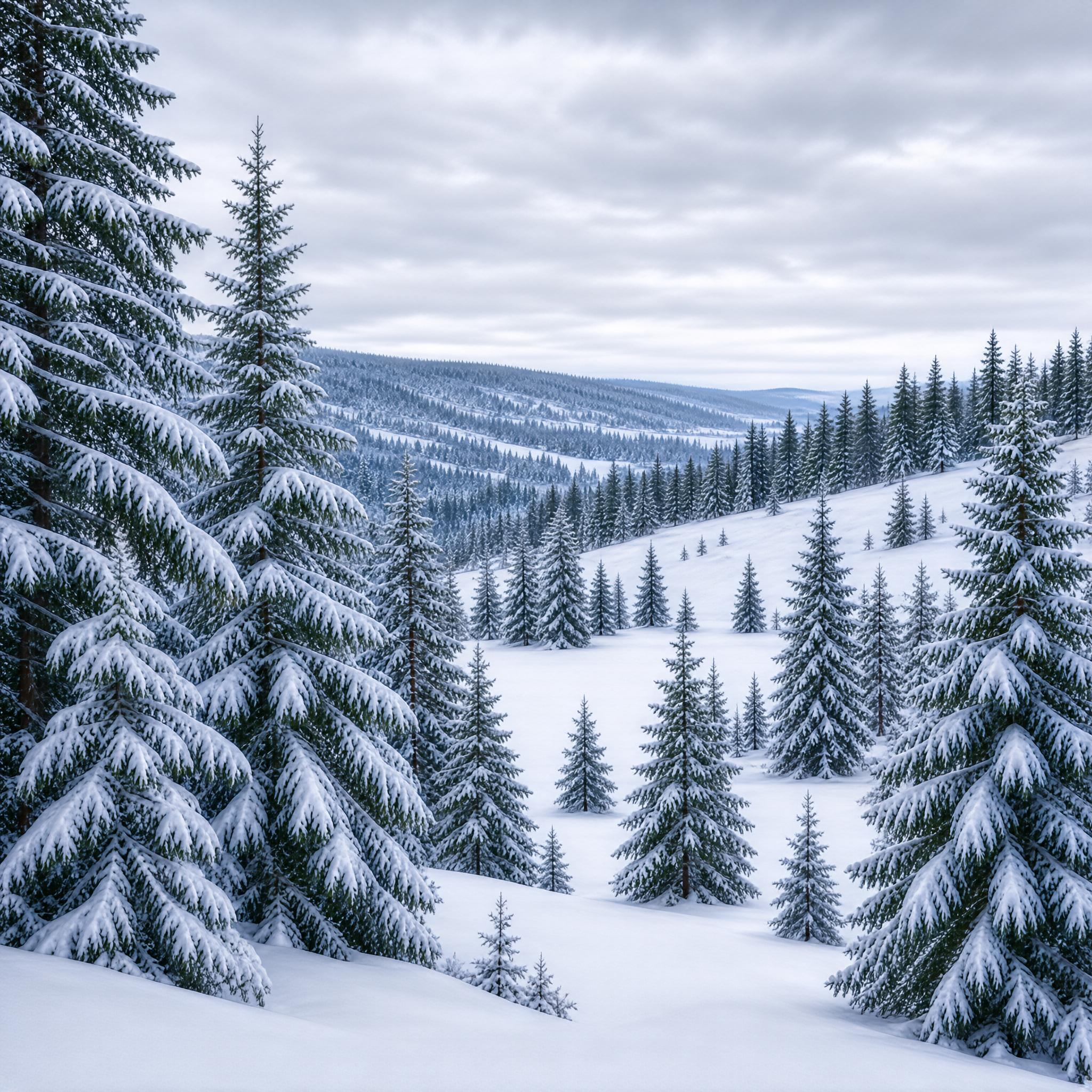 Snow-Covered Pine Forest Landscape