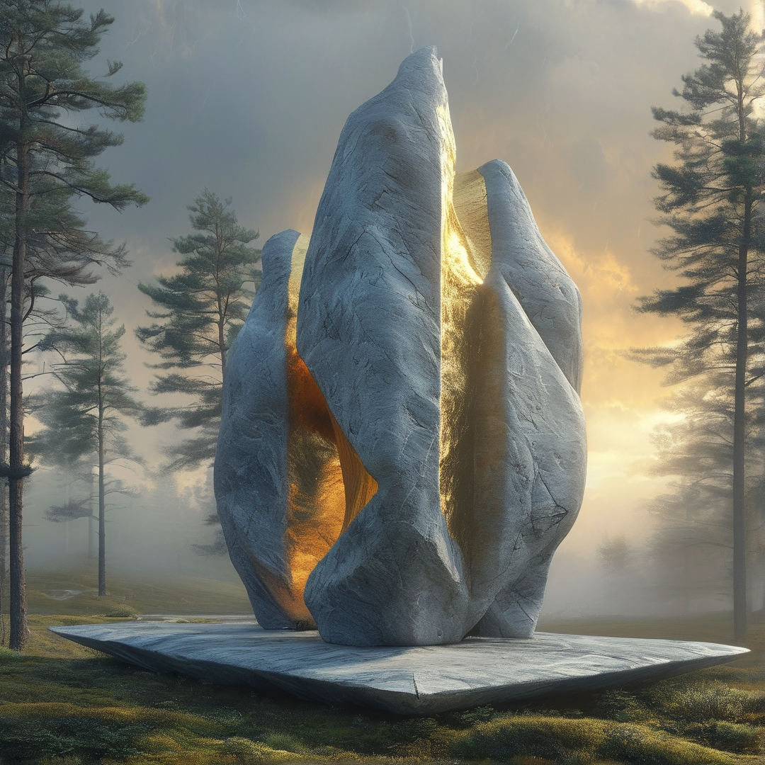 Split Gilded Stone Sculpture