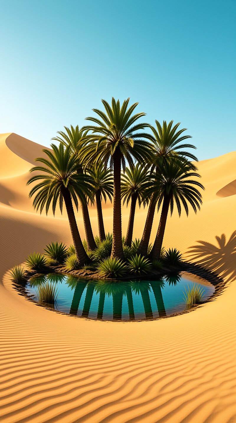 Desert Oasis with Palm Trees