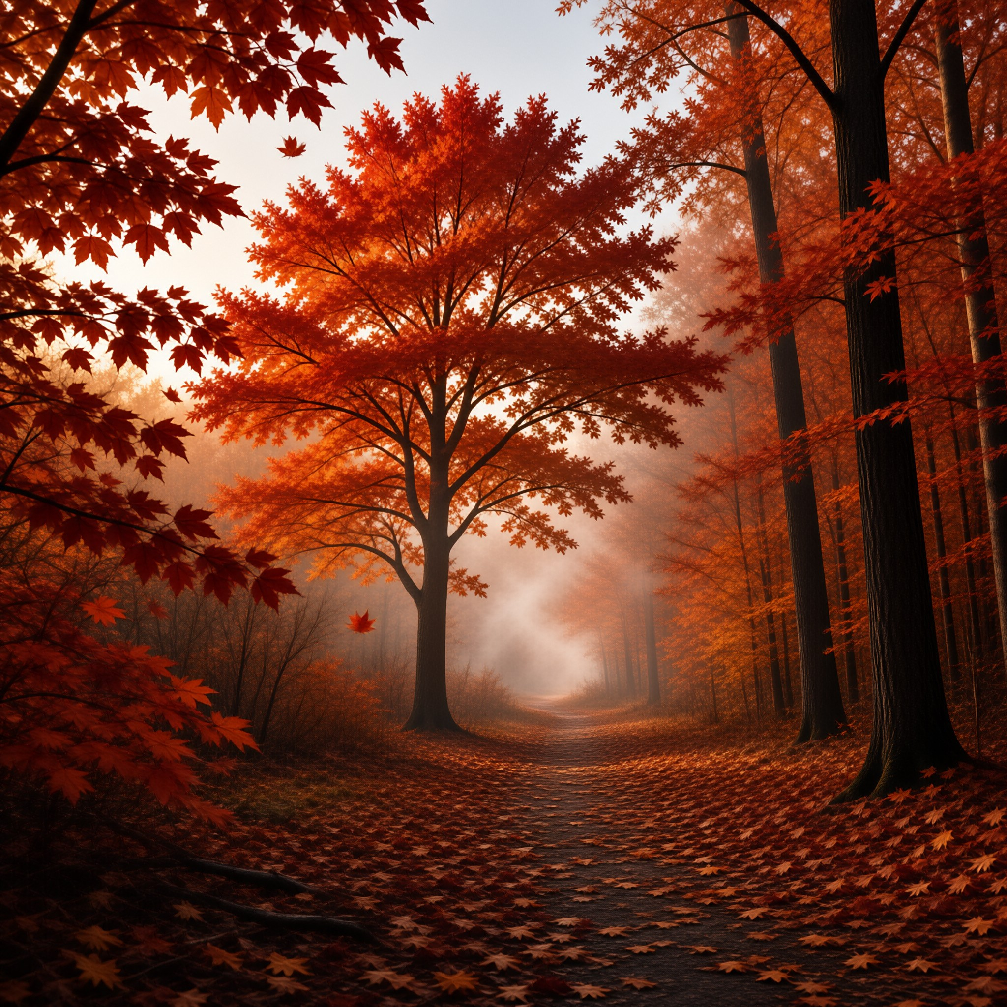 Misty Autumn Forest Path