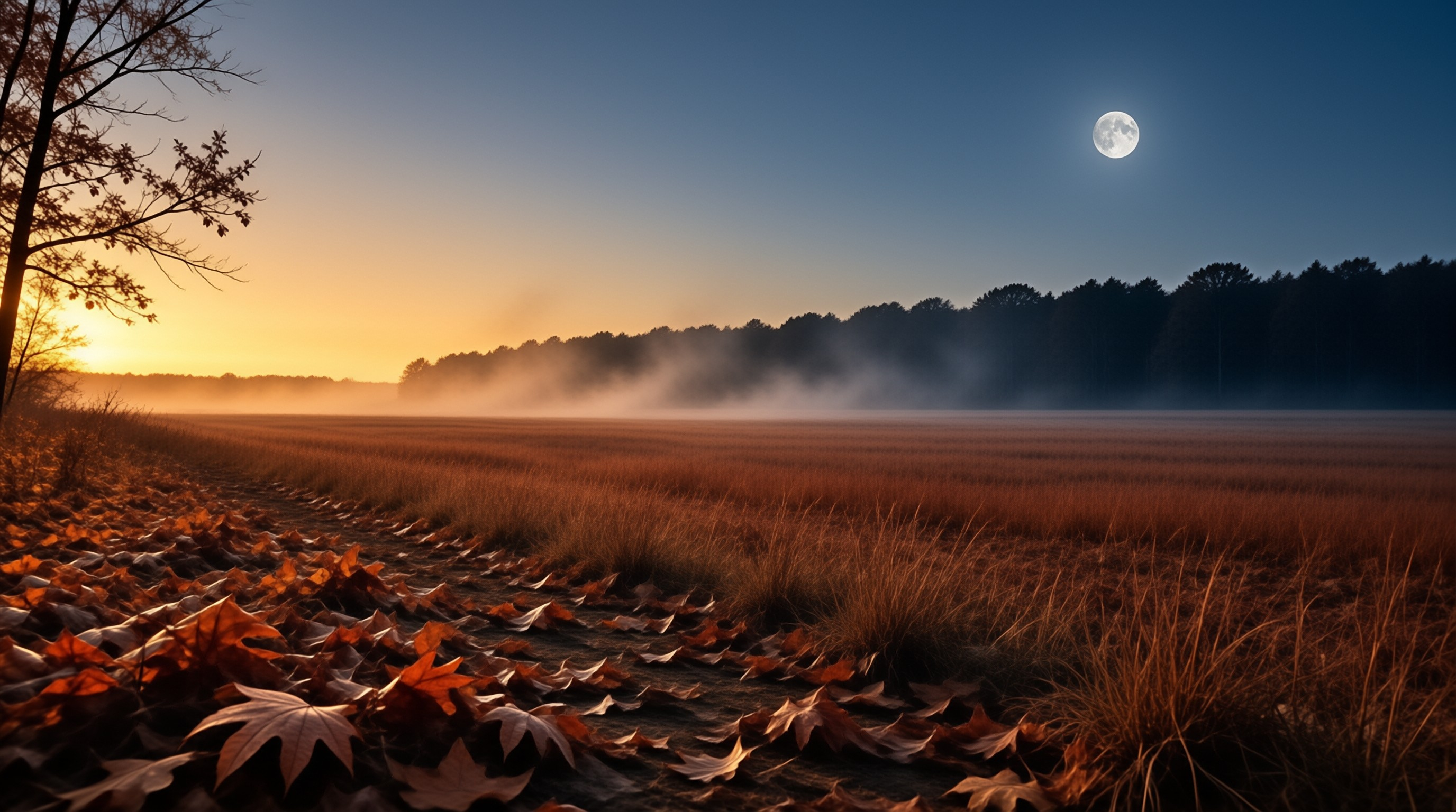 Moonlit Autumn Mist Field