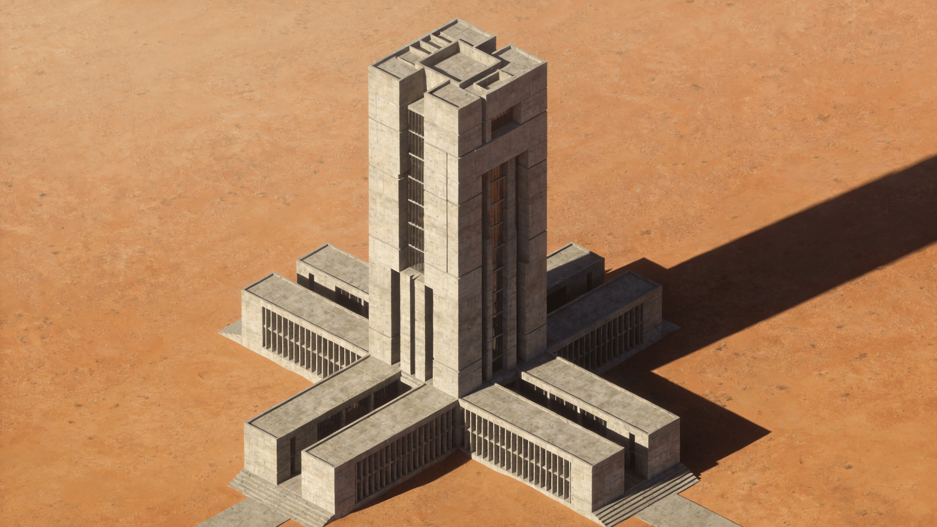Tower with Brutalist Massing — Desert Plain