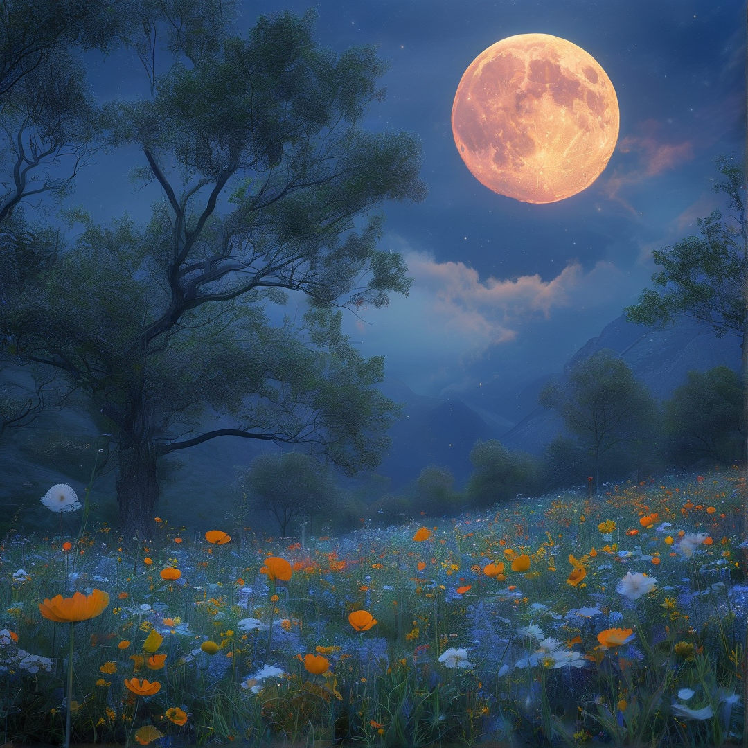Moonlit Flower Field