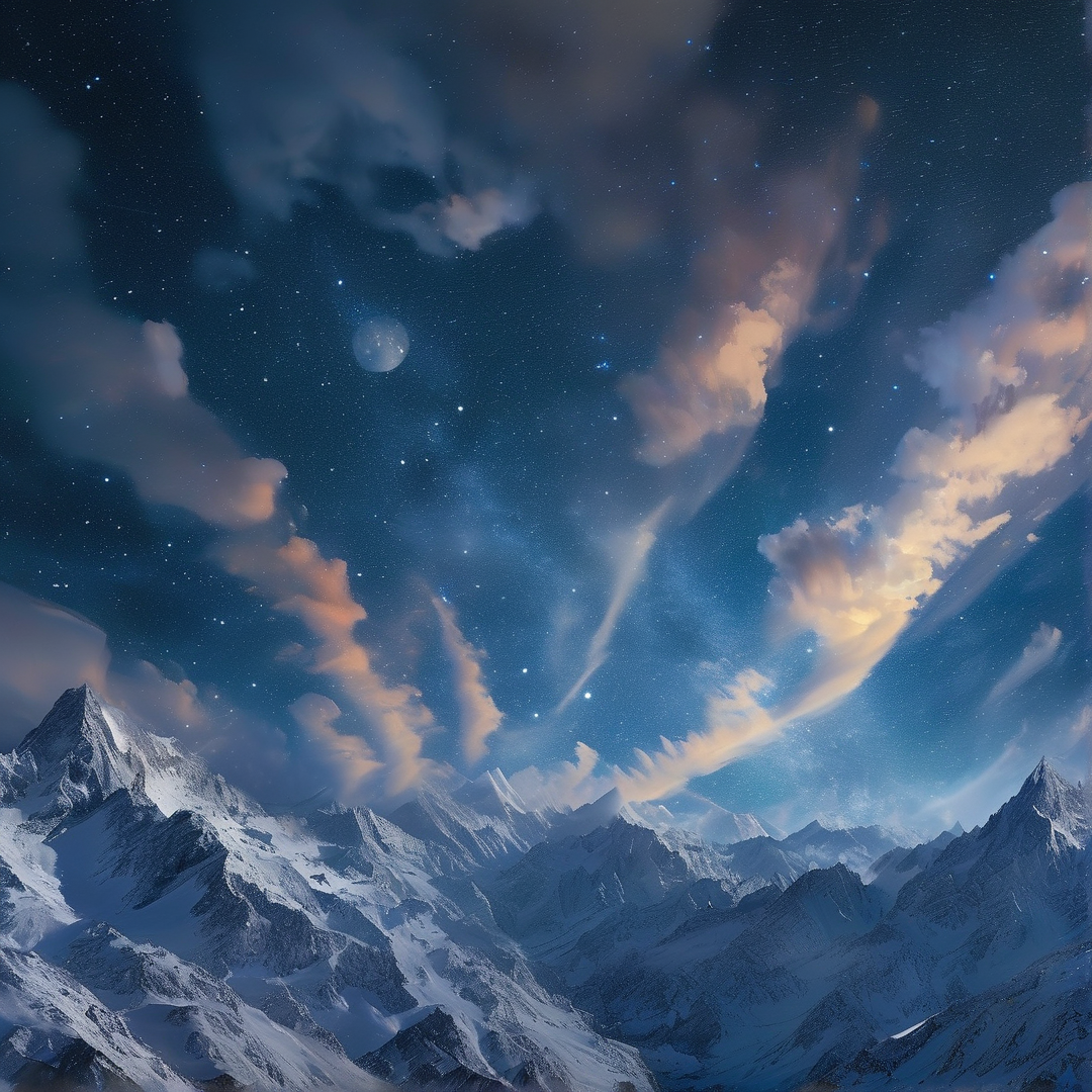 Snowy Peaks Under Starry Sky