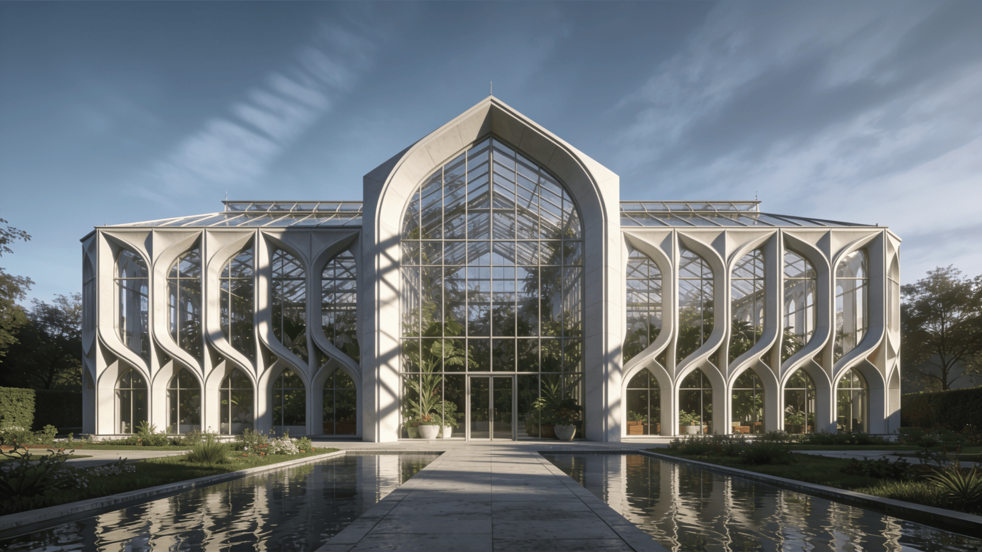 Greenhouse with Parametric Facade — Reflecting Pool
