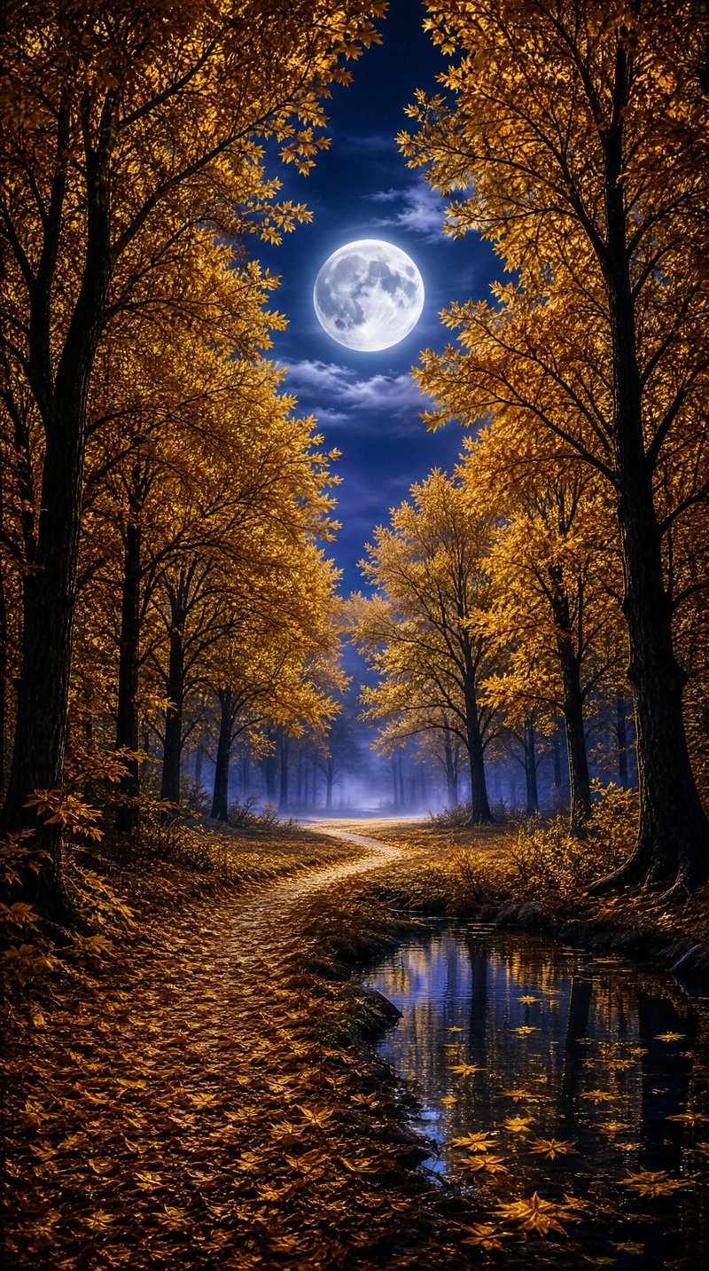 Full Moon Over Autumn Forest