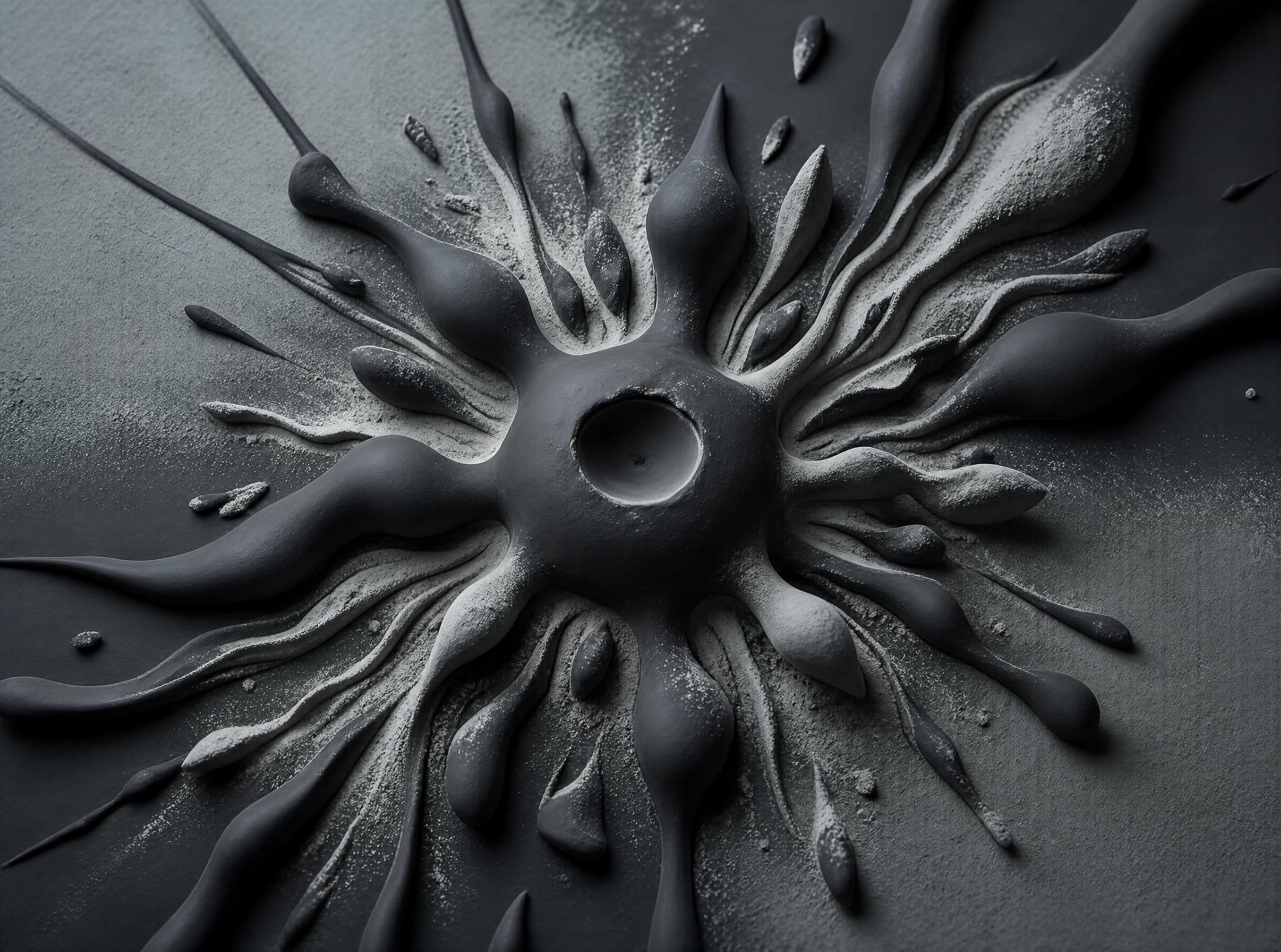 Abstract Black Sculpture with Radiating Forms