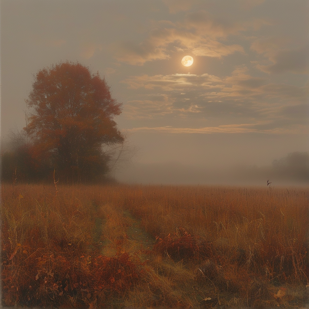 Misty Field at Sunrise
