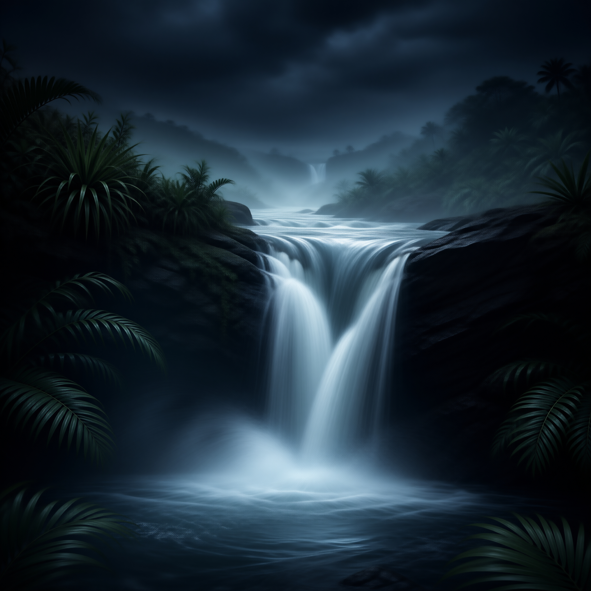 Midnight Jungle Waterfall