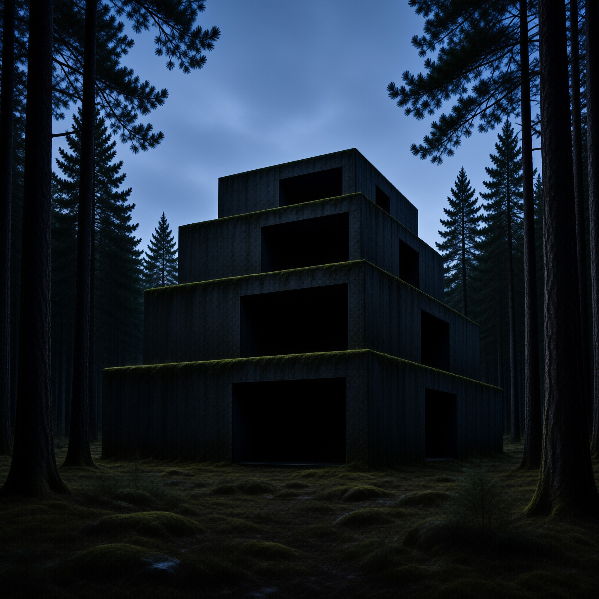 Brutalist Structure in Forest