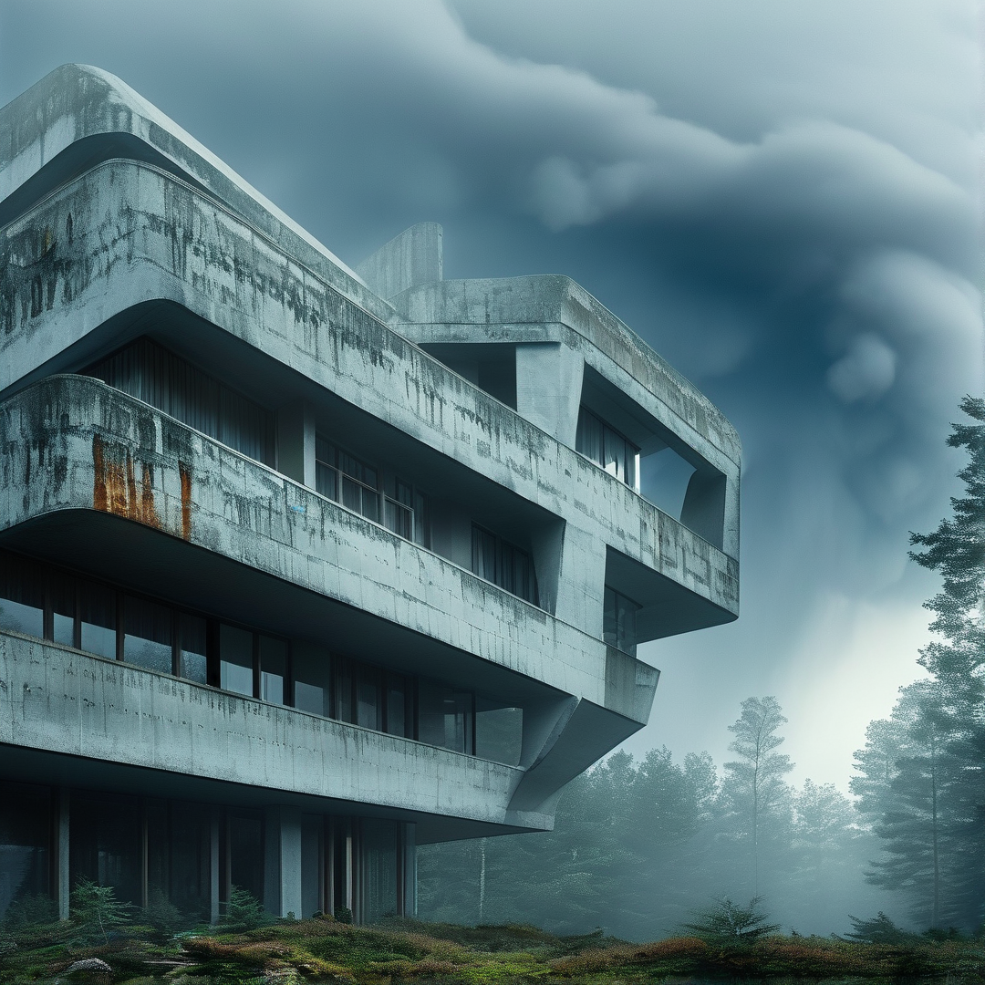 Misty Brutalist Structure
