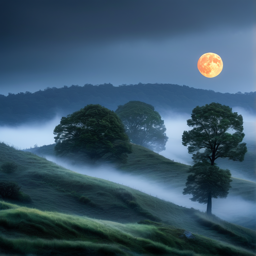 Moonlit Misty Hills