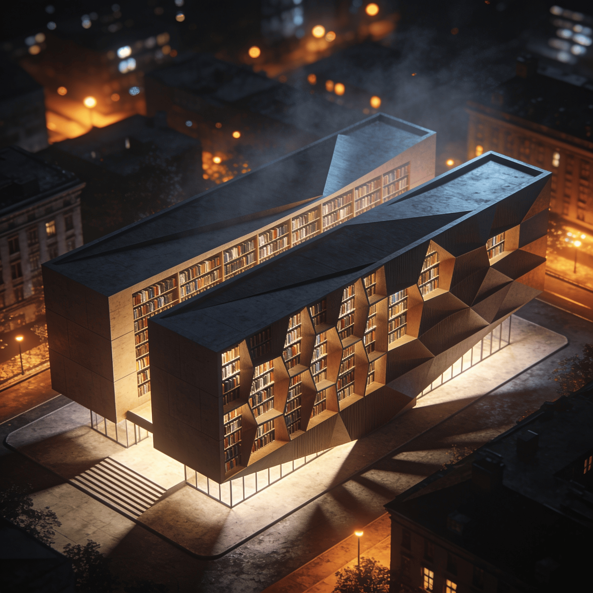 Library with Parametric Facade — Night With Warm Lights