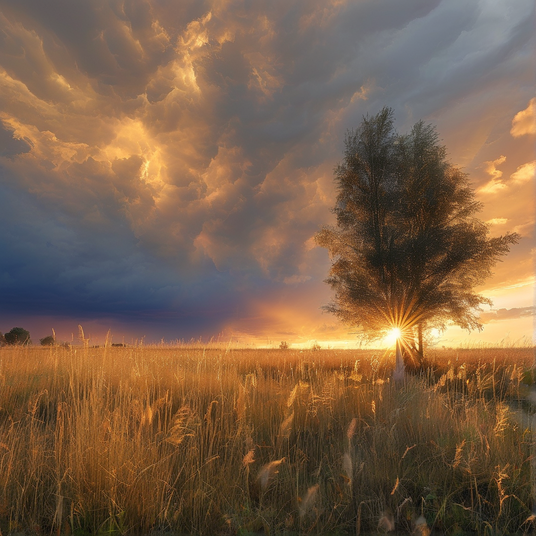 Sunset Over Golden Grassland