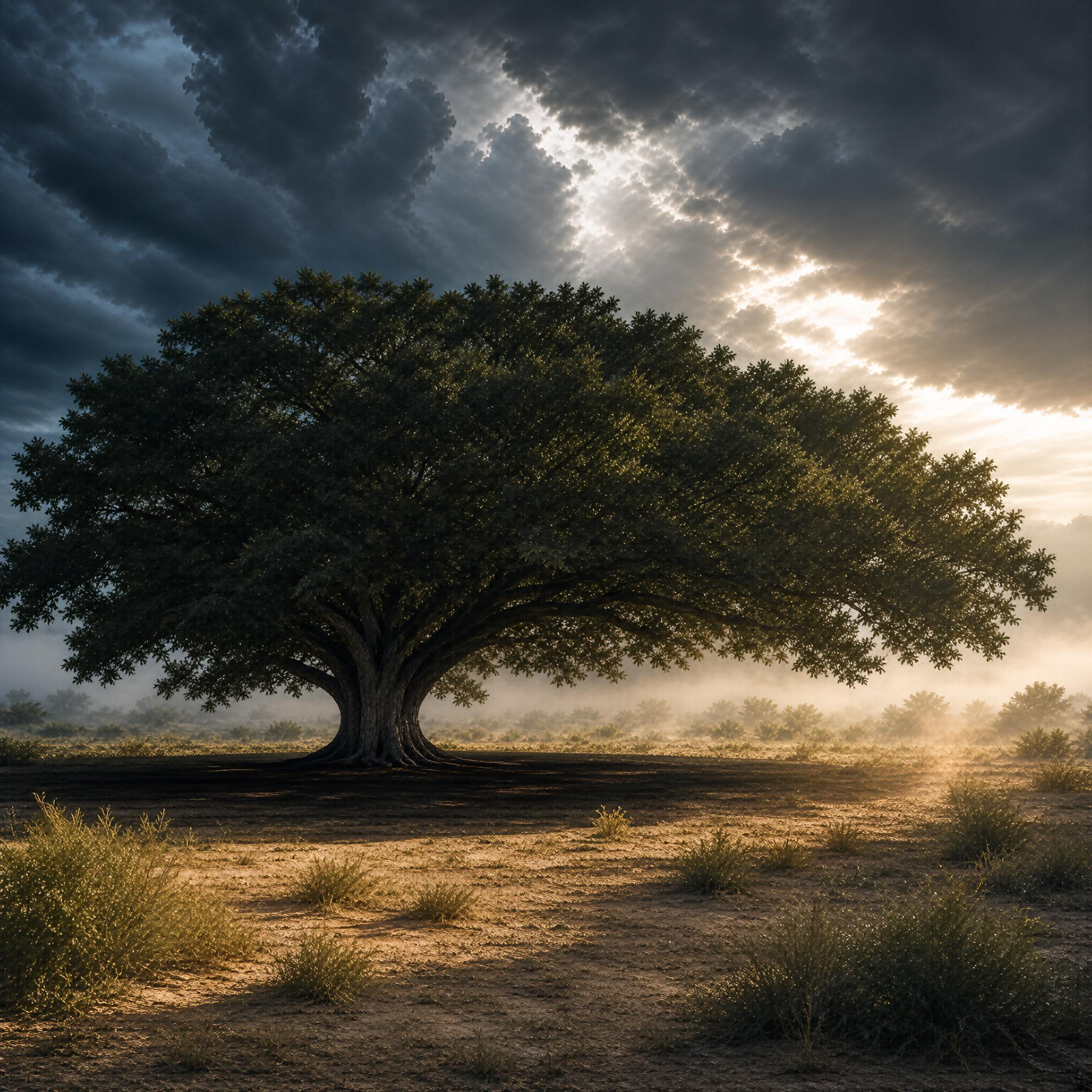 Solitary Tree Under Stormy Sky