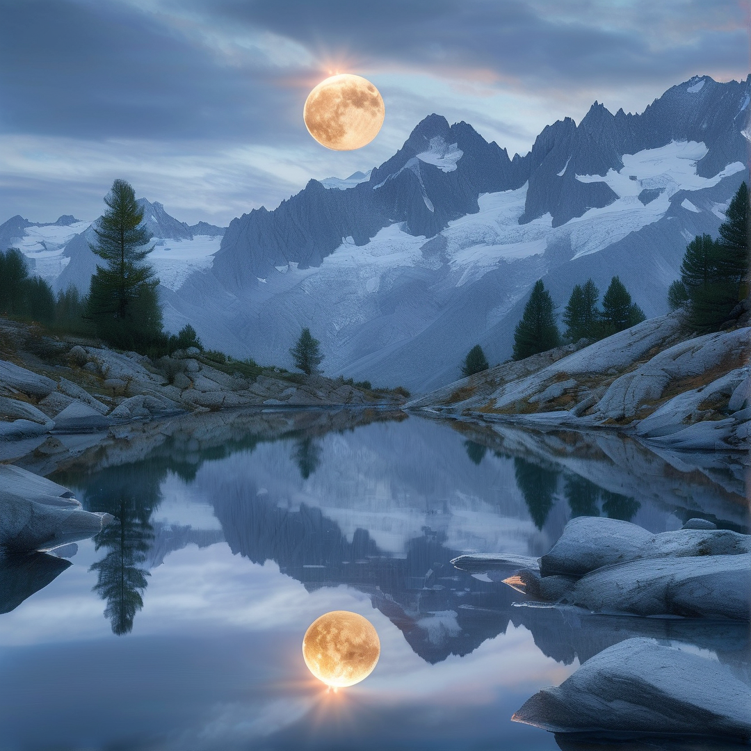 Full Moon Over Alpine Lake