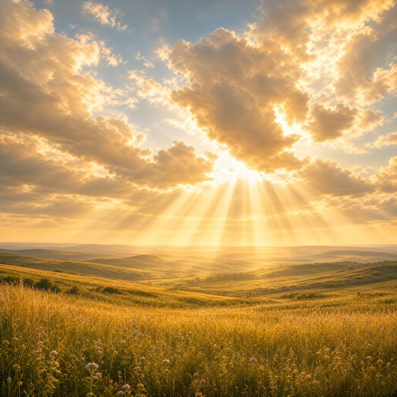 Sun Rays Over Rolling Hills