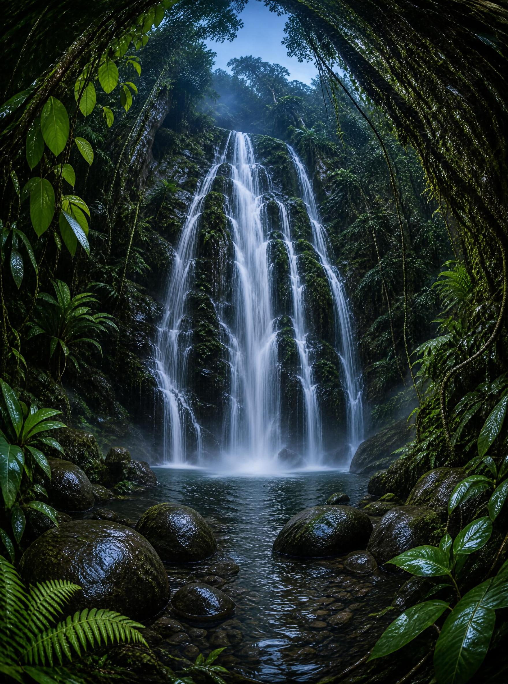 Tropical Waterfall in Rainforest