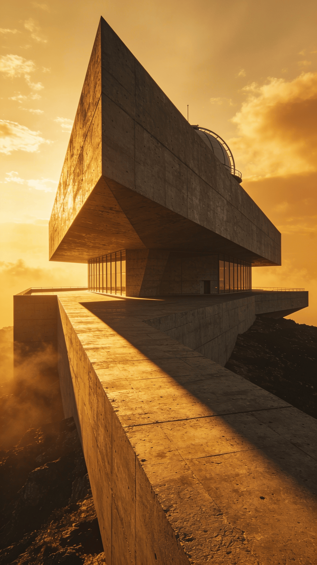 Observatory with Brutalist Massing — Golden Sunset