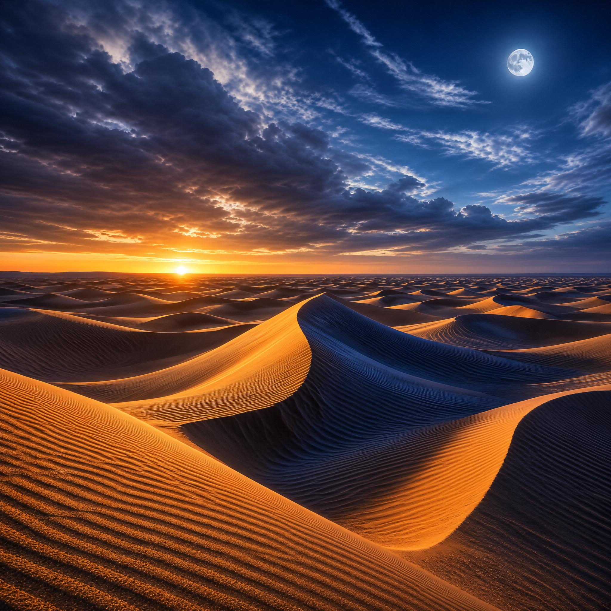 Desert Sunset with Moon