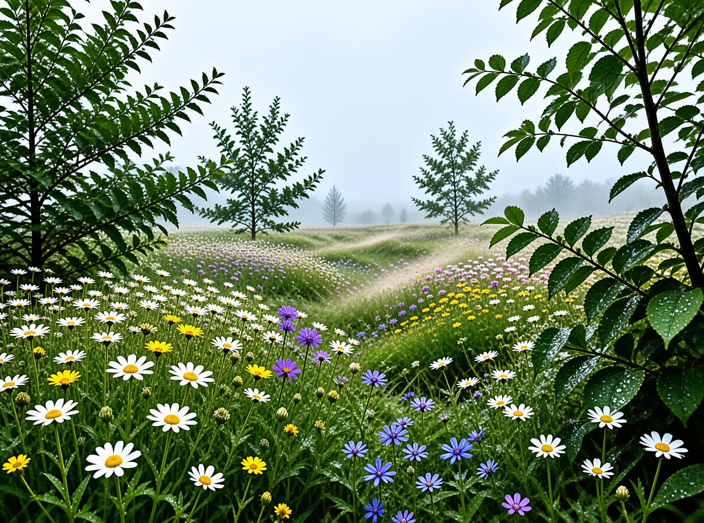Misty Wildflower Field