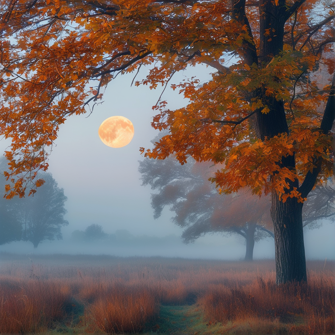 Autumn Moonrise in Mist