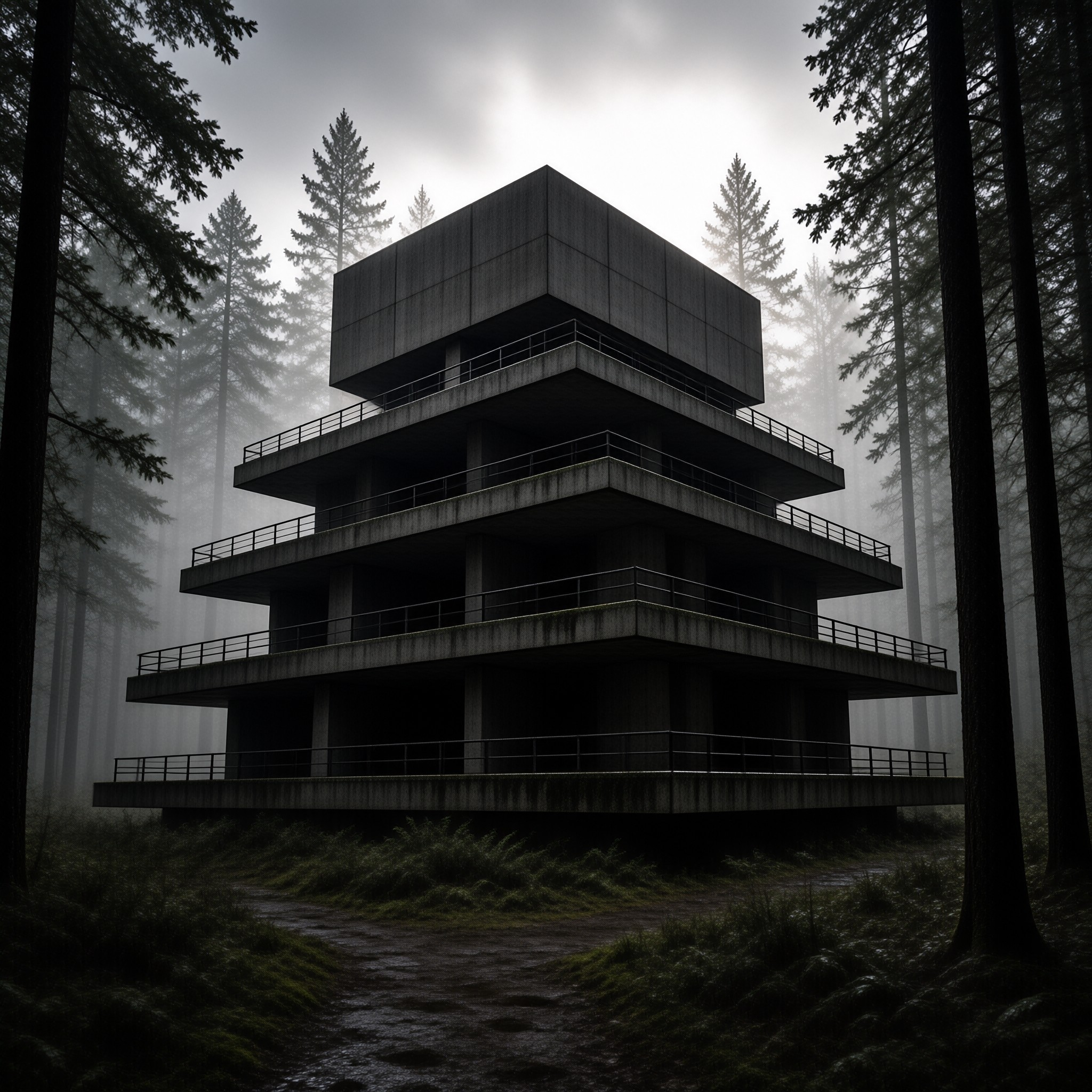 Brutalist Building in Forest