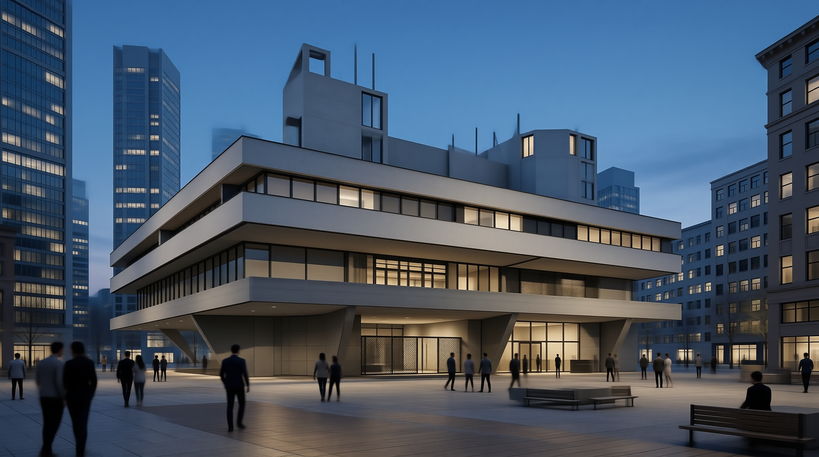 Modernist Building at Dusk