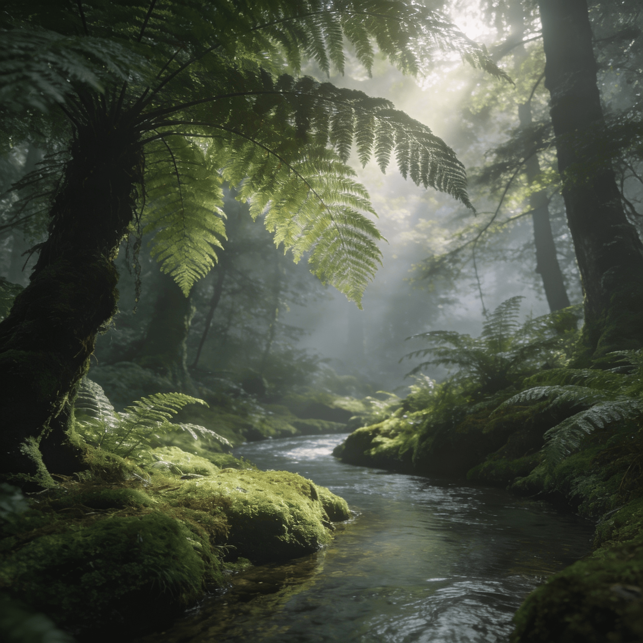 Soft Moss and Ferns in Morning Light