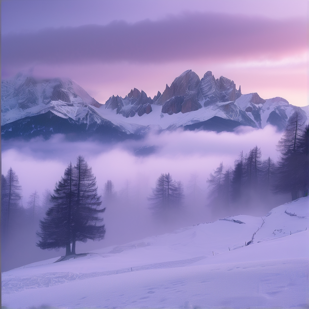 Misty Snowy Mountain Peaks