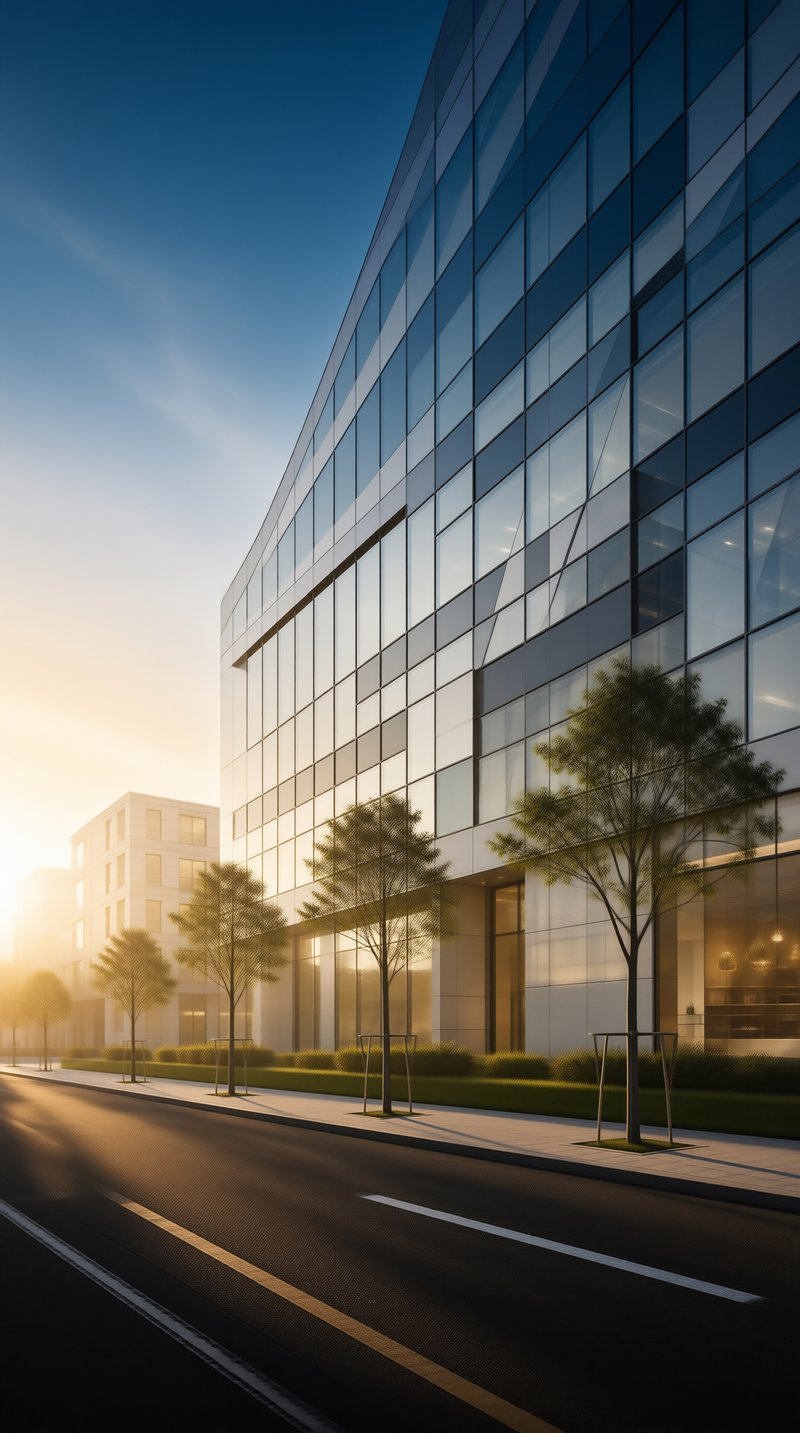 Modern Glass Tower at Sunset