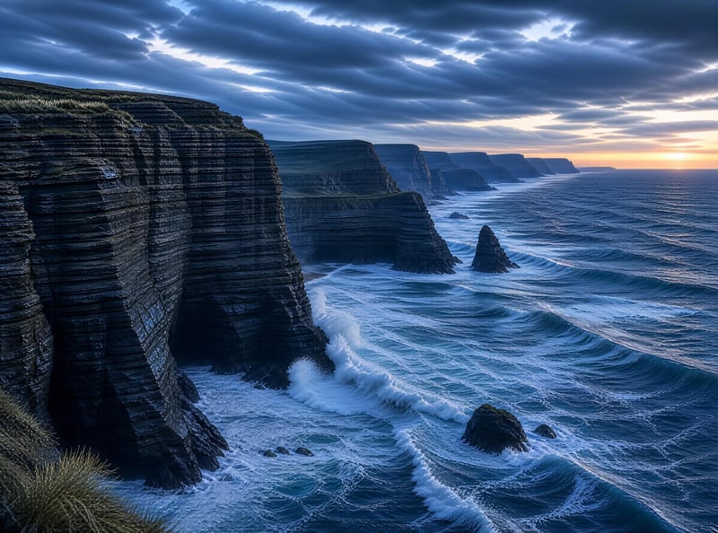 Dramatic Sea Cliffs at Dusk