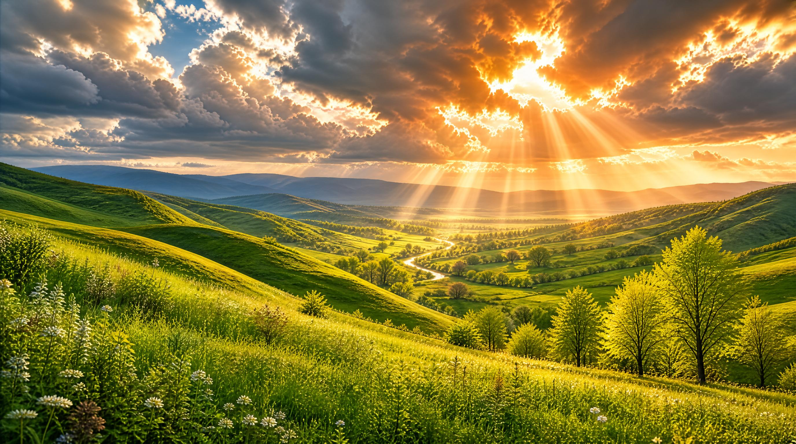 Sunlight Over Green Hills