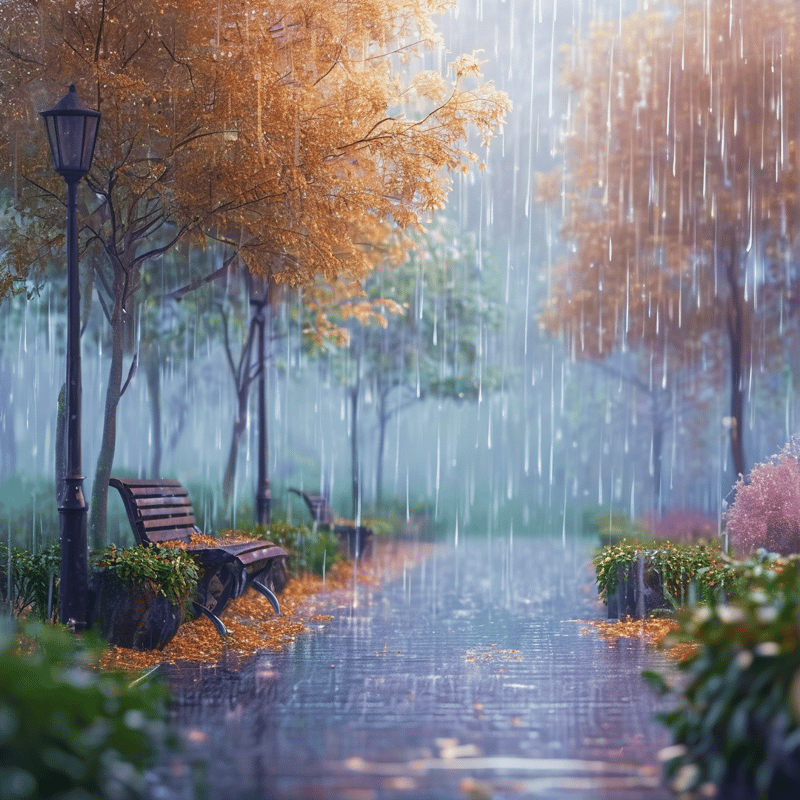 Rainy Autumn Park Path