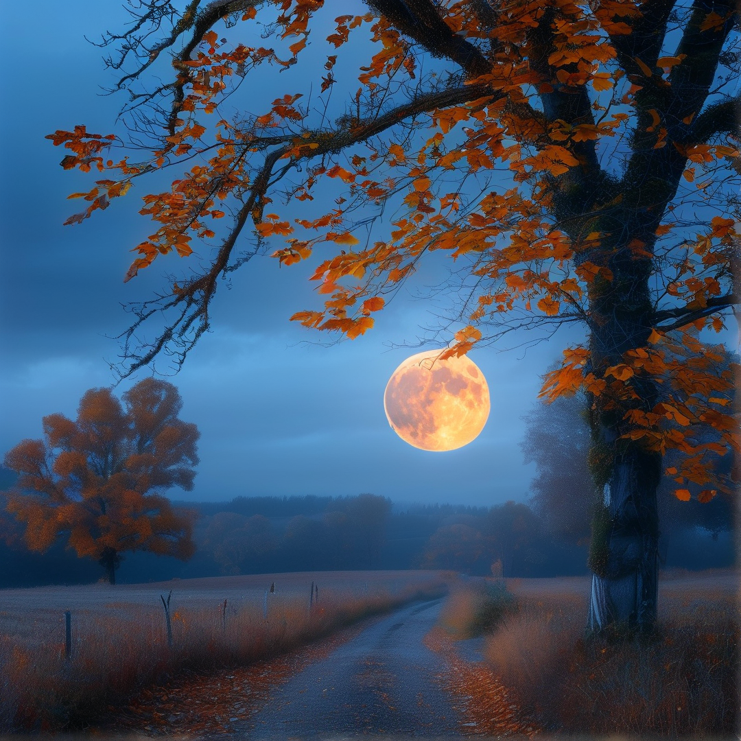 Full Moon Over Autumn Path